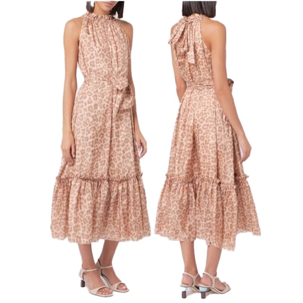 🔥 🆕 ZIMMERMAN Kirra Tie Shoulder
Maxi Leopard Dress 100% SILK US Size 4